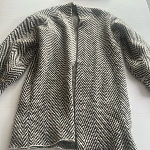 Emery Rose Women's Small Brown White Chevron Blouson Sleeve Open Knit Cardigan